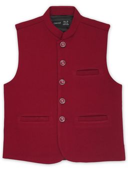 CAVIO - Maroon Traditional Sleeveless Plain Nehru Jacket