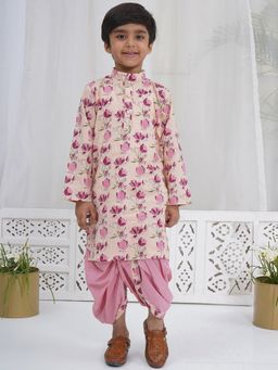 Little Bansi - Pink Full Sleeves Lotus Kurta with Dhoti