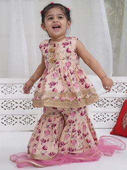 Little Bansi - Pink Lotus Kurta with Sharara and Dupatta (Set of 3)