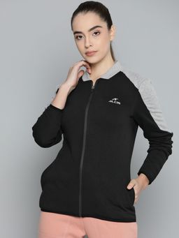 Alcis - Women Black And Grey Melange Colour Block Detail Sweatshirt