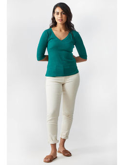 Creatures of Habit - Rib V Neck Top Marine Green