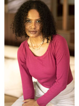 Creatures of Habit - Rib Boat Neck Top Berry Pink