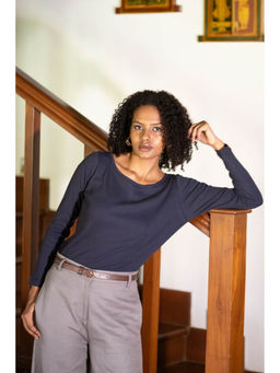 Creatures of Habit - Rib Boat Neck Top Navy Blue