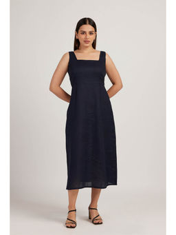 Creatures of Habit - Linen Midi Dress Navy Blue