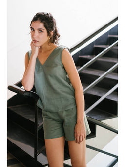 Creatures of Habit - Linen Tailored Shorts Sage Green