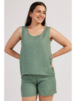 Creatures of Habit - Linen Round Neck Tank Sage Green