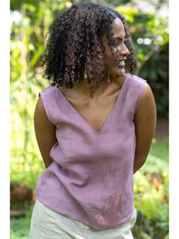 Creatures of Habit - Linen V Neck Top Vintage Lavender