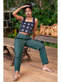 Creatures of Habit - Heavy Linen Panelled Trouser Rainforest Green