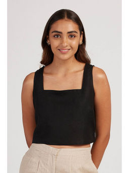 Creatures of Habit - Linen Crop Top Midnight Black