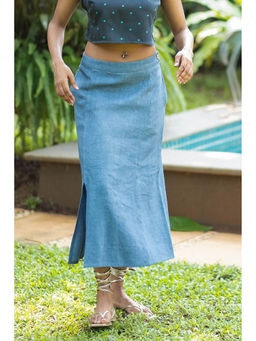 Creatures of Habit - Heavy Linen Midi Skirt Denim Blue