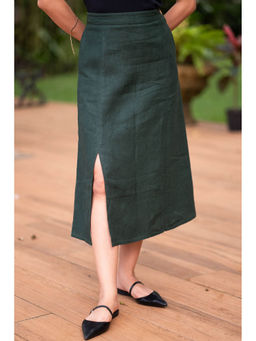 Creatures of Habit - Heavy Linen Midi Skirt Rainforest Green
