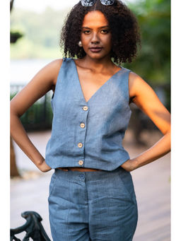 Creatures of Habit - Heavy Linen Waistcoat Denim Blue