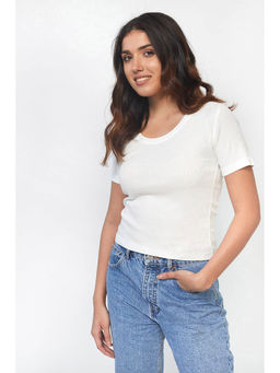 Creatures of Habit - Rib Scoop Neck Top Marshmallow White