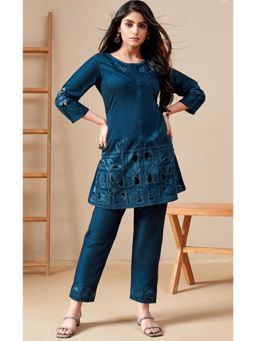 Autumnlane - Katrina Azure Teal Floral Embroidered Co-Ord (Set of 2)