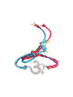 Estele - Rhodium Plated Auspicious Om Designer Rakhi with Crystals & Silk Thread