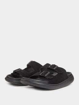 Styli - Men Black Double Strap Buckle Comfort Sandals