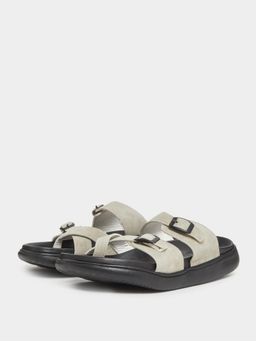 Styli - Men Grey Double Strap Buckle Toe Ring Sandals