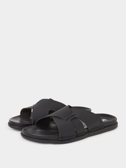 Styli Elevate - Men Black Solid Cross-Strap Slip-On Sandals