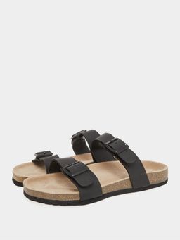 Styli Elevate - Men Black Solid Double Strap Buckle Sandals
