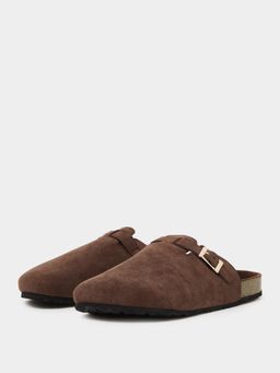 Styli - Men Brown Solid Buckle Strap Suede Mules