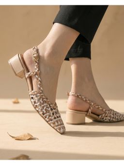 Peach Flores - Women Beige Grazia Leather Block Heels