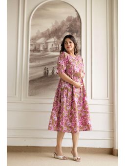 The Perfect Fit Co. - Pink Stylish Womens Cotton Maternity Feeding Zipper Nursing Dress
