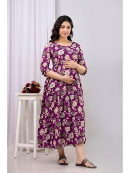 The Perfect Fit Co. - Purple Stylish Womens Cotton Maternity Feeding Zipper Nursing Dress