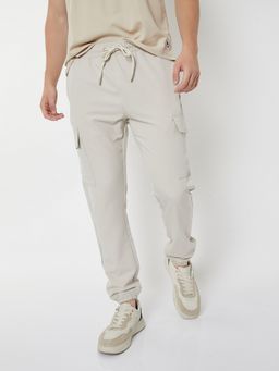 max - Men Solid Beige Sports Cargo Joggers