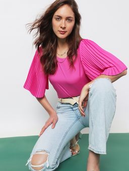 VERO MODA - Women Printed Pink Casual Top
