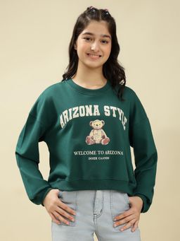 Lil Tomatoes - Light Weight Cotton Looper Knit Full Sleeves Printed Sweatshirt - Green