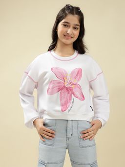 Lil Tomatoes - Light Weight Cotton Looper Knit Full Sleeves Floral Sweatshirt - White