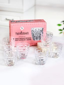 Nestasia - 6 Pcs Basket Weave Glass Tumbler 260Ml Transparent (Pack of 6)