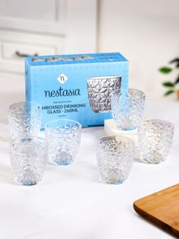 Nestasia - 6 Pcs Embossed Drinking Tumblers 260Ml Transparent (Pack of 6)