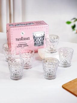 Nestasia - 6 Pcs Regal Cut Embossed Glass 245Ml Transparent (Pack of 6)