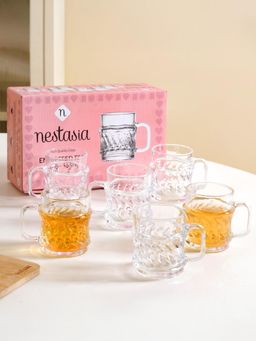 Nestasia - 6 Pcs Embossed Tea Cup 165Ml Transparent (Pack of 6)