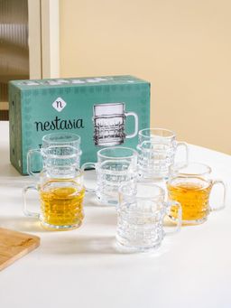 Nestasia - 6 Pcs Textured Tea Cup 165Ml Transparent (Pack of 6)