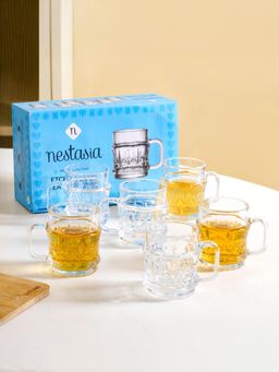 Nestasia - 6 Pcs Etched Glass Tea Cup 165Ml Transparent (Pack of 6)