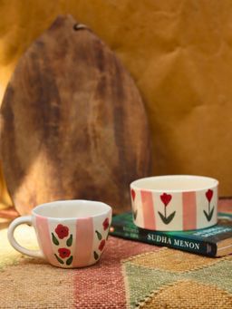 WEAVING HOMES - Set Of 2 - Pastel Tulip Mug & Bowl Combo Microwave & Dishwasher Safe