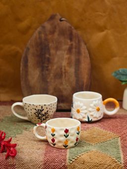 WEAVING HOMES - Set Of 3 - Blooming Mugs Combo Microwave & Dishwasher Safe