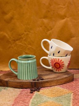 WEAVING HOMES - Set Of 3 - Coffee Time Mugs Combo Microwave & Dishwasher Safe