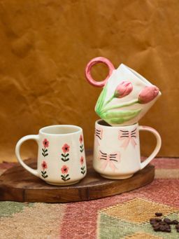 WEAVING HOMES - Set Of 3 - Floral Brew Mugs Combo Microwave & Dishwasher Safe