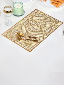 At Home by Nilkamal - Leaves Design PVC Table Placemat Gold (Pack of 4)