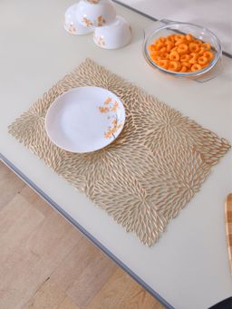At Home by Nilkamal - Floral Design PVC Table Placemat Gold (Pack of 4)