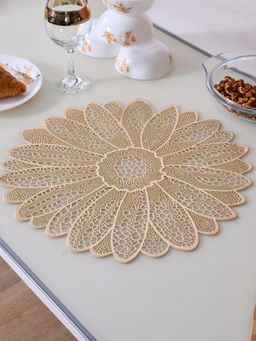 At Home by Nilkamal - Floral Shaped PVC Table Placemat Gold (Pack of 4)