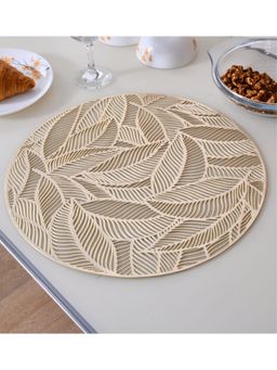 At Home by Nilkamal - Round Leaf Design PVC Table Placemat Gold (Pack of 4)