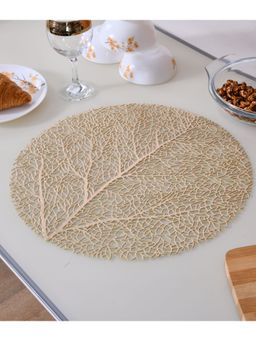 At Home by Nilkamal - Round Abstract PVC Table Placemat Gold (Pack of 4)