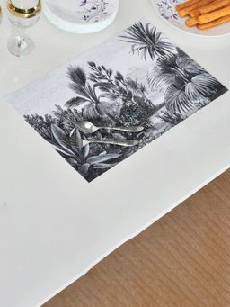 At Home by Nilkamal - Nature Printed PVC Table Placemat Black (Pack of 4)