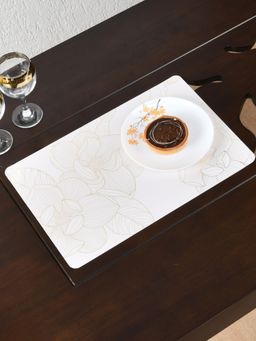 At Home by Nilkamal - Rectangular Floral Table Placemat White (Pack of 4)