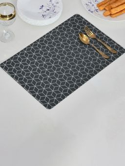 At Home by Nilkamal - Rectangular Geometric Table Placemat Grey (Pack of 4)