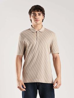 Calvin Klein - Logo Regular Fit Cotton Polo T-Shirt Beige